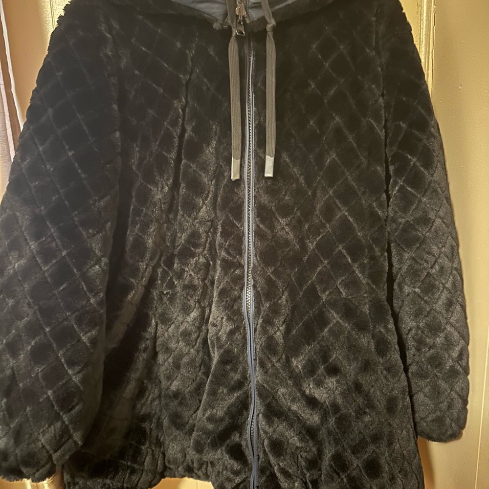 Black Quilted Faux Fur Jacket